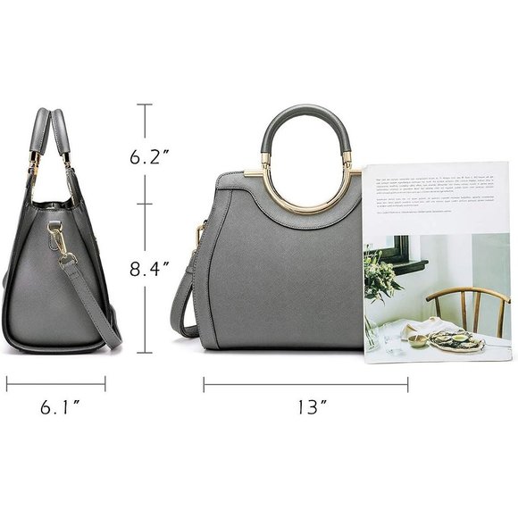 LJOSEIND Women Grey Designer Satchel Totes Structured Shoulder Bags - Picture 3 of 8